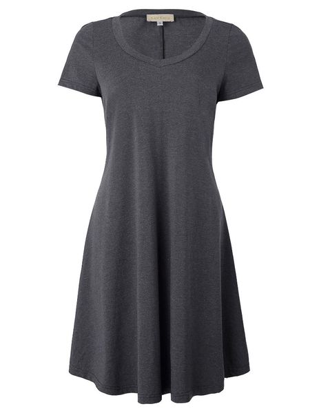 

women's loose short sleeve v-neck irregular hem cotton midi dress, Black;gray
