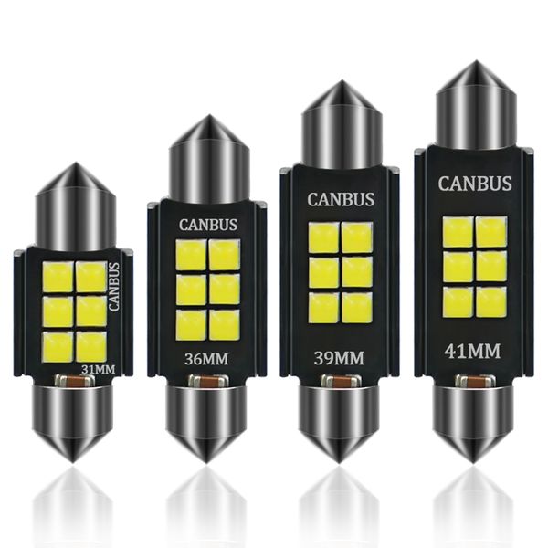 

2pcs c5w c10w festoon 31/36/ 39/ 41mm led bulb 3030smd 6led canbus error auto interior license plate light dome lamp white