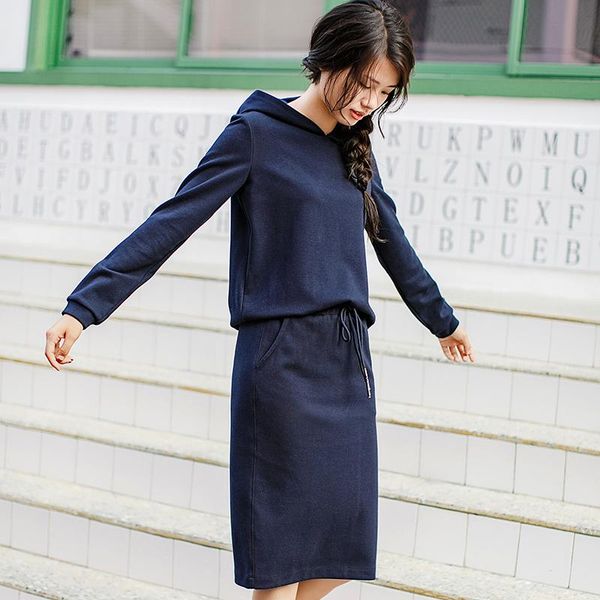 

women pullover spring clothes leisure tracksuit solid color hoodies middle -skirt women fashion new clothing female new convention, Gray