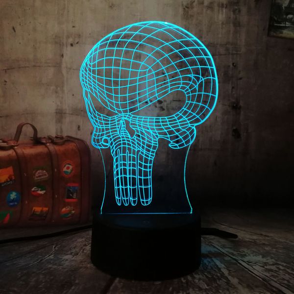

3d figure punisher hero skull led table lamp night light home decor 7 color atmosphere bedroom desk holiday novelty kid gift toy