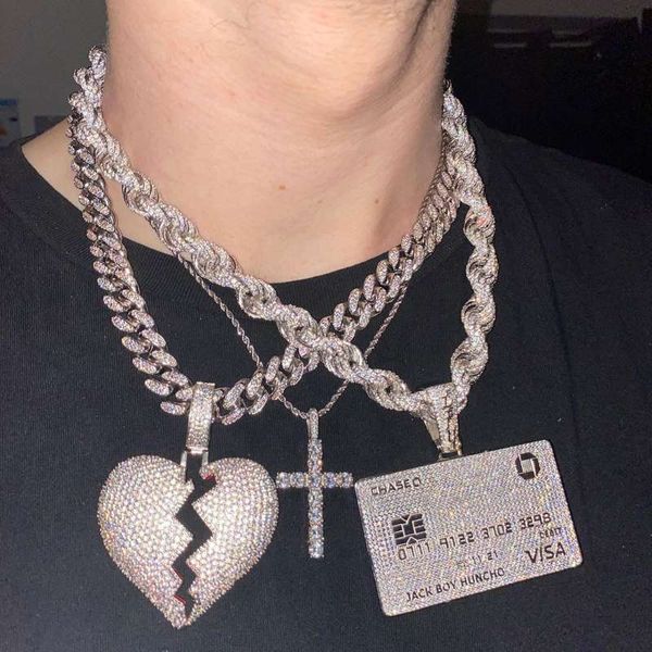 

18k gold plated visa credit card pendant necklace micro paved cubic zircon hip hop rap dj men's jewelry gift accessory necklace, Silver