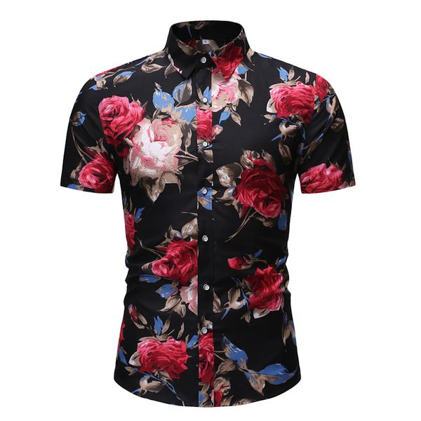 

plus size 3xl 2019 new summer mens short sleeve hawaiian shirts cotton casual floral shirts wave regular mens clothing fashion, White;black