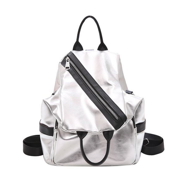 

ougger anti theft backpacks women's travel bags large capacity fashion pu silver breathable sport bag luxury waterproof backpack