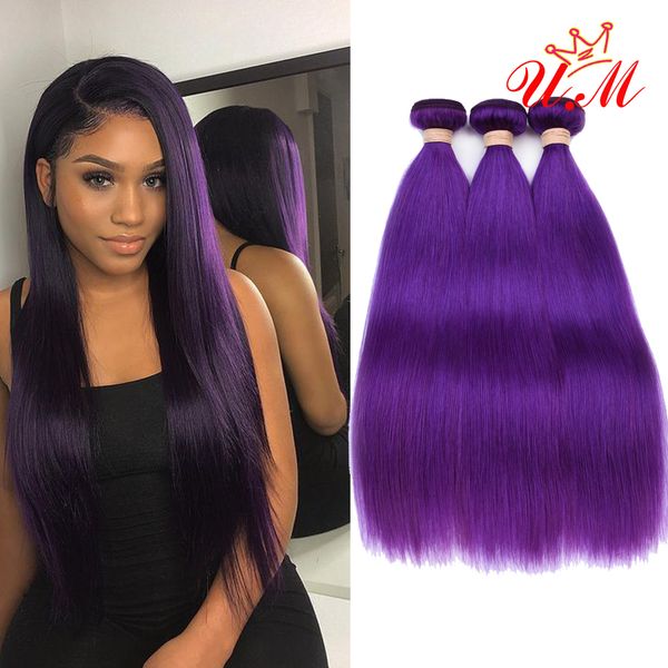 

10-30 inch purple brazilian real human hair extensions braiding hairs 3 4 bundles colored brazilian straight human hair weave remy hair, Black