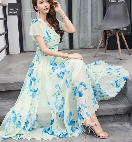 

длинные платья free богемный стиль s 5xl лето прибытие collect талия доставка flare sleeve flower printed женщина шифон дизайнер одежды, Black;gray