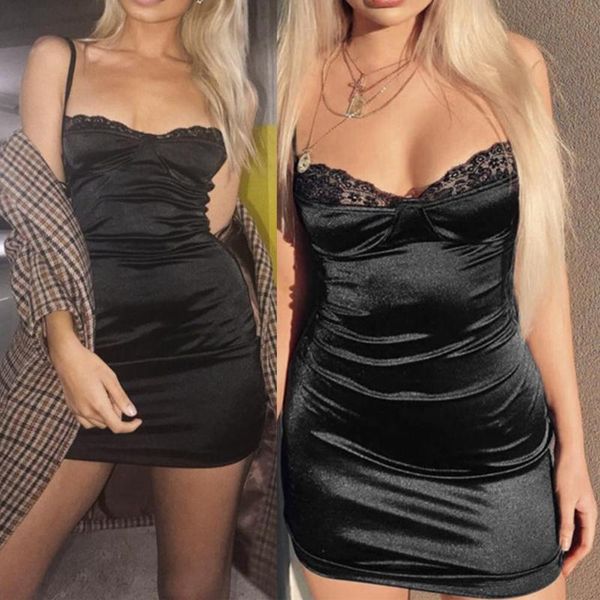

2019 summer summer spaghetti strap lace women bodycon dress fashion high waist hip-wrapped party club solid color dresses, Black;gray