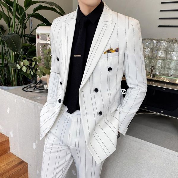 

pinstripe suits mens green dress suits for boyfriend wedding mens slim fit 2020 clothing elegant outfit 2 piece prom, White;black