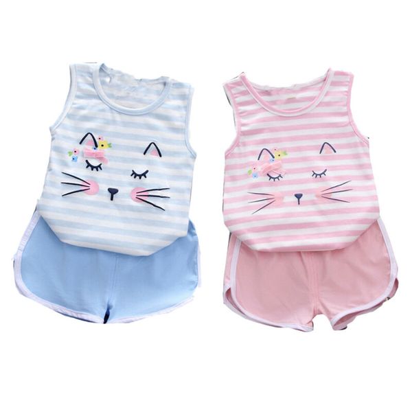 

new toddler baby girls cartoon clothes t-shirt vest +shorts pants outfits, White