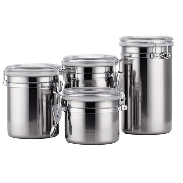 

4PCS/Set With Airtight Lids Sealed Jar Clear Lids Kitchen Utensil Container Storage Canisters Stainless Steel Portable