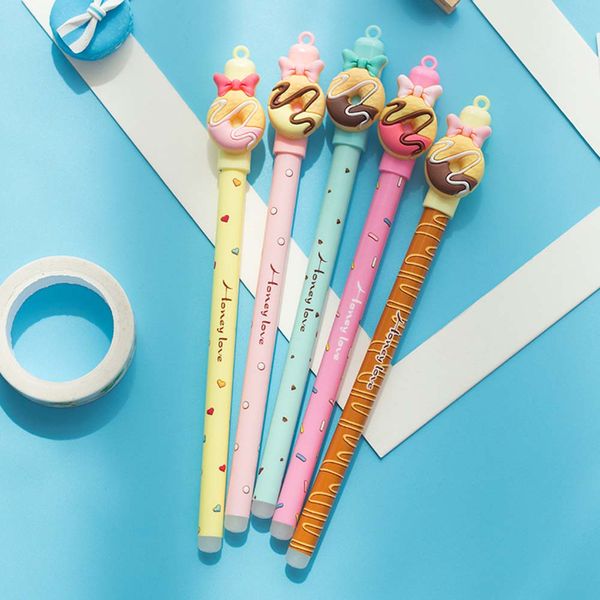 

5 pieces / kawaii donut erasable gel pen 0.5mm blue ink material cute gel pen school and office supplies