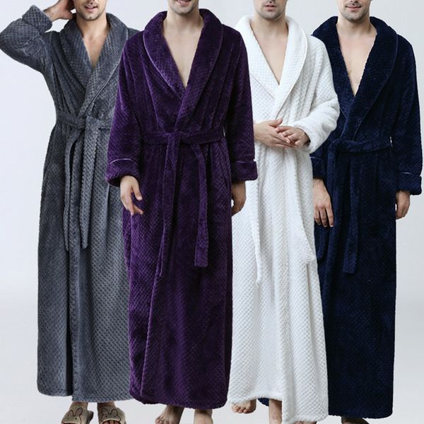 

men's winter robes thick warm lengthened plush shawl bathrobe kimono home male clothes long sleeved robe coat peignoir homme, Black;brown