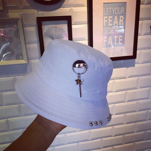 

fashion bucket hat women summer sun visor 2018 new harajuku hip hop fishing caps punk rivet black white hat fisherman hot