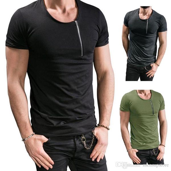 

mens zipper designer tshirts summer solid color short sleeved tees hombres, White;black