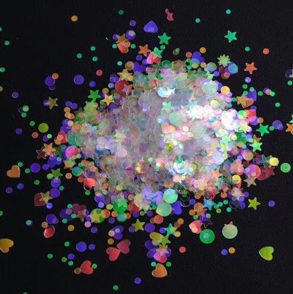 

50 g nail flakes 3d diy laser transparent sequins/ heart star shaped glitter flakes for nail design uv gel uv resin polish, Silver;gold