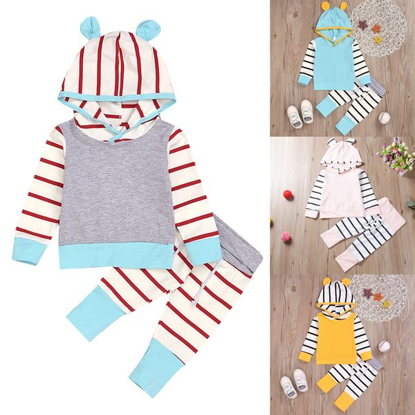 

baby kids clothes 4 colors long-sleeved hoodies striped trousers 2 piece set kids designer clothes boys sportswear zjy808, White