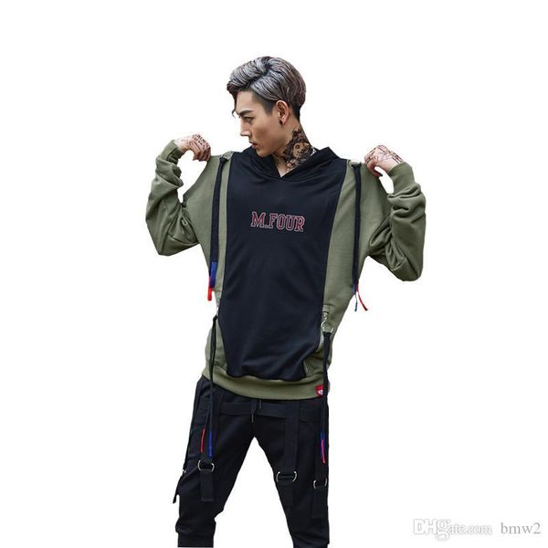 

2017 hoodies men fashion hombre hip hop mens brand o-neck pullover sweatshirt loose streetwear men hoody patchwork sleeve, Black