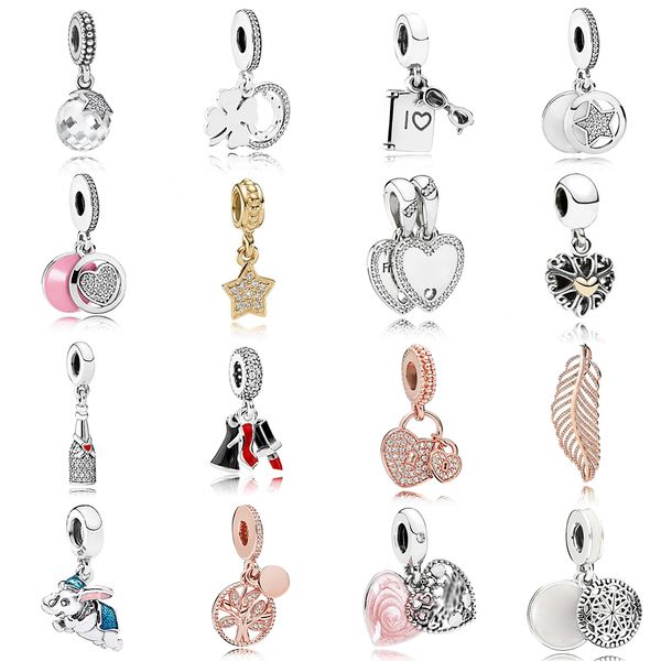 

new 2019 100% 925 sterling silver pandora rose gold cola dumbo heart shape tree pendant charm fit diy original women bracelet jewelry, Black