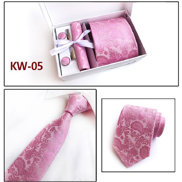 

hooyi tie set 8cm ties for men tie clip handkerchief gift box pocket square cufflinks, Blue;white