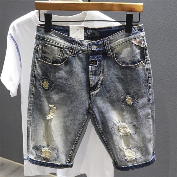

2020 new fashion luxury a men's designer denim shorts summer zipper ripped jeans men's slim pants street hip hop mens short jeans, Blue