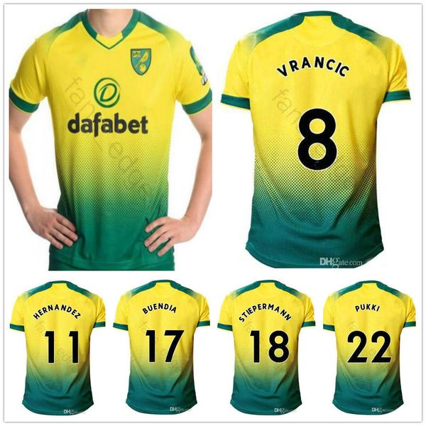 

19 20 norwich city soccer jerseys godfrey zimmermann vrancic leitner 17 buendia 7 roberts 23 mclean 11 hernandez 22 pukki football shirt, Black;yellow