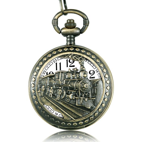 

new fashion antique steampunk pocket watch men animal train or deer casing quartz watch pendant necklace chain for male gifts, Slivery;golden