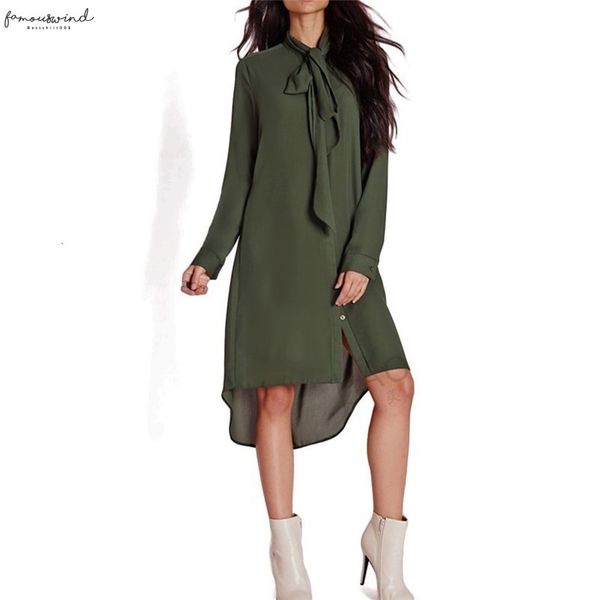 

new long sleeve shirts dresses irregular elegant bow tie chiffon tunic loose autumn women dress fashion office dress gv436, Black;gray