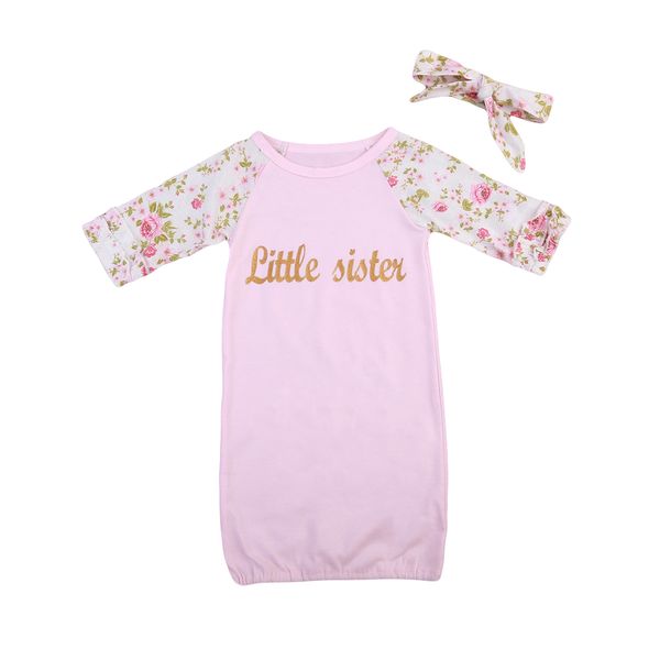 

newborn baby girls infant swaddle wrap blanket cotton floral long sleeves sleeping bag+headband soft home outfit 0-24m