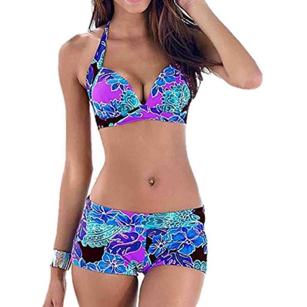 

2020 mid waist swimsuit tankini swimsuits women summer plus size swimwear print beach bikini set push up with shorts biquinis, White;black