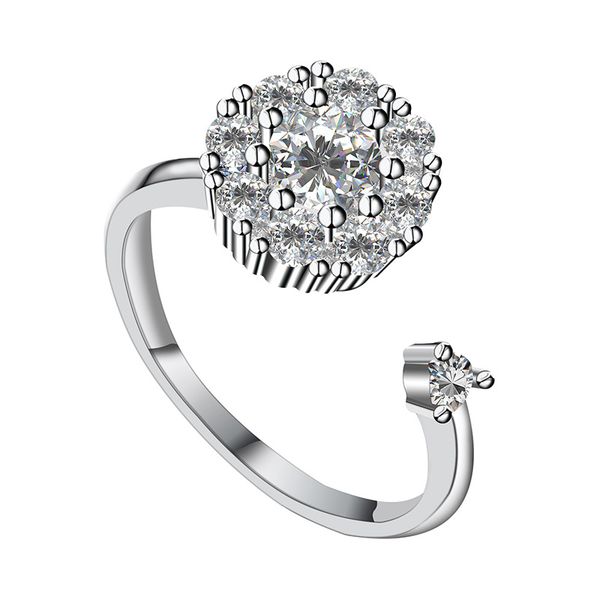 

trendy party open ring zircon anel feminino concho jewelry 925 sterling geometric turning ring for women, Golden;silver