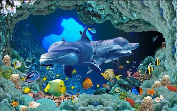

3d landscape wallpaper 3d wallpapers three-dimensional underwater world dolphin wallpapers tv background wall
