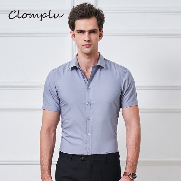 

clomplu work shirt men's dress shirt business formal shorts plus size grey summer short sleeve anti wrinkle iron free, White;black