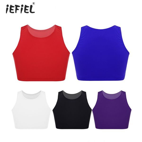

iefiel toddler girls solid color sleeveless basic crop tanks ballet dance stage performance workout crop camisoles, Blue