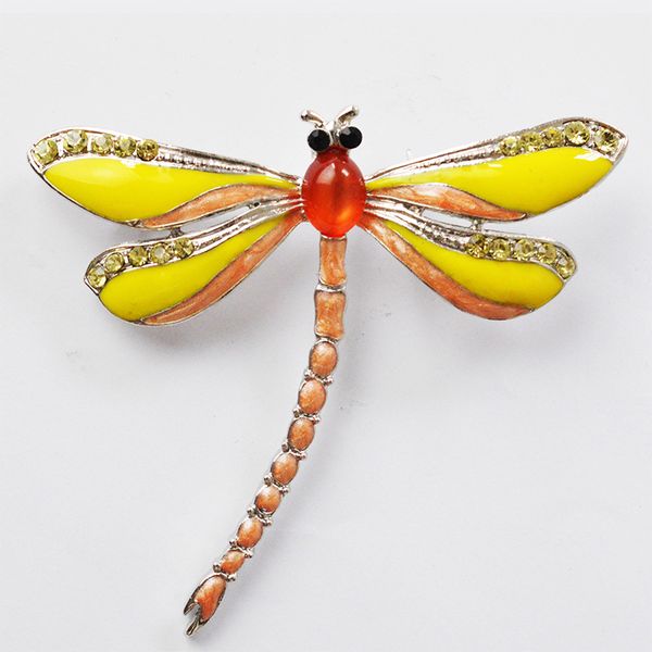 

crystal yellow dragonfly brooches for women large insect brooch pin girls dress coat clothing jewelry accessories chic gifts, Gray