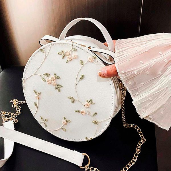 

women's round shoulder bag 2020 fashion lace fresh handbag crossbody bag solid color small round bags women girls handbag