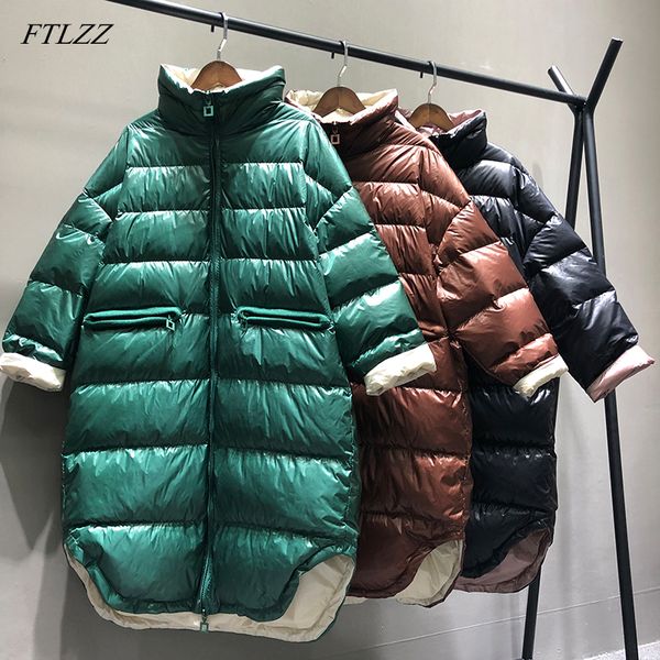 

ftlzz 2019 new ultra light white duck down parka winter women down long jacket zipper black windproof outwear