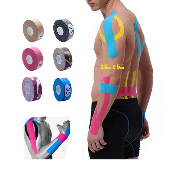

2.5cm x 5m kinesiology kinesiotape roll cotton elastic adhesive sports muscle patch tape bandage physio strain support, Black;gray