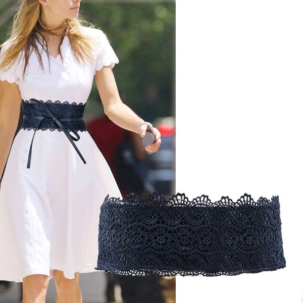 

women waist band lace pu leather self tie wrap around waistband obi cinch dress belt ser88, Black;brown
