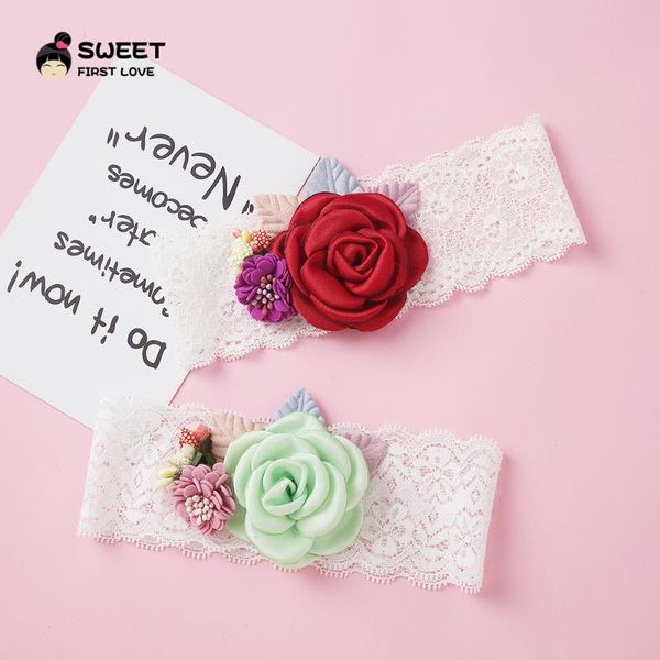 

withe lace rose flower baby headbands elastic baby headband girl accessories kids headwear newborn hairbands pgraphy prop, Slivery;white