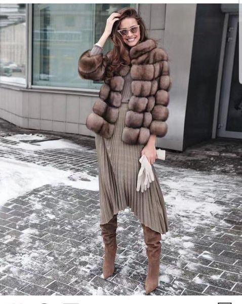 

2019 arlenesain real sable fur light brown color short jacket, Black