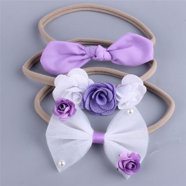 

3pcs/set european baby girl headband nylon hair bows children hair band rabbit ears hair accessories set designer headband by1210, Golden;silver