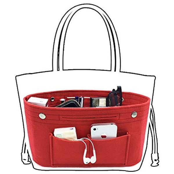 

women felt obag cloth inner bags clutch handbag daily supplies makeup organizer multi pocket shaper luggage bag accessories, Black