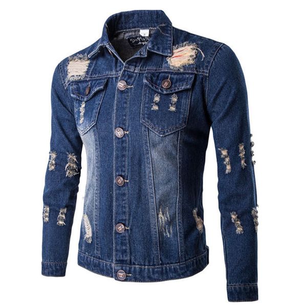 

2019 spring men denim jacket new fashion loose vintage ripped jean coat men casual streetwear jackets overcoat, Black;brown