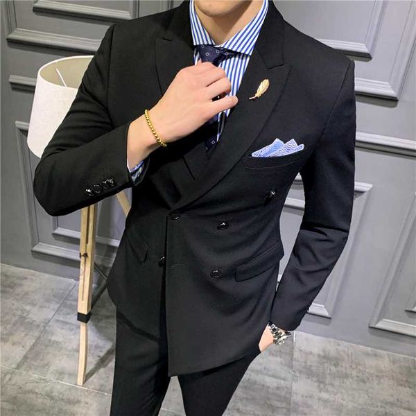

3 piece suits men 2020 double breasted formal wedding suits for men costume homme (jacket+pants+vest) slim fit tuxedo suit, White;black
