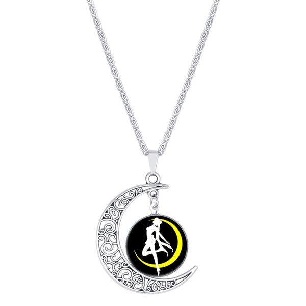 

1 new crescent beautiful girl love pendant necklace half moon sailor lucky amulet hollow gemstone woman mother men's family gifts jewel, Silver