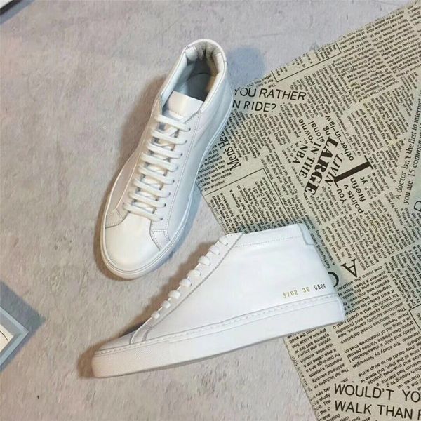 

common projects by women all white genuine leather high shoes men women common casual shoes flats chaussure femme homme, Black