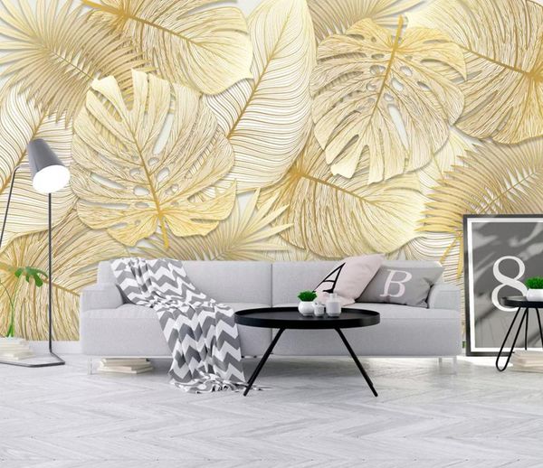 

self-adhesive] 3d golden big leaves 181725 wall paper mural wall print decal murals