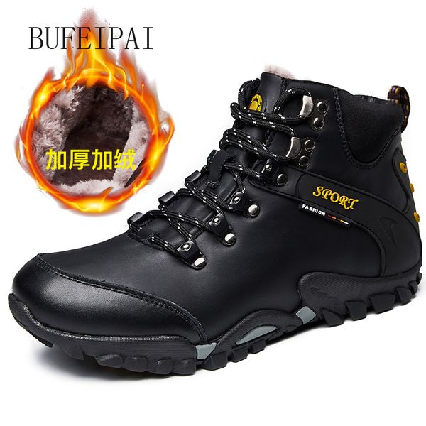

2020 winter men's boots keep warm waterproof shoes add cashmere hiking boots lace up fashion leather casual shoes