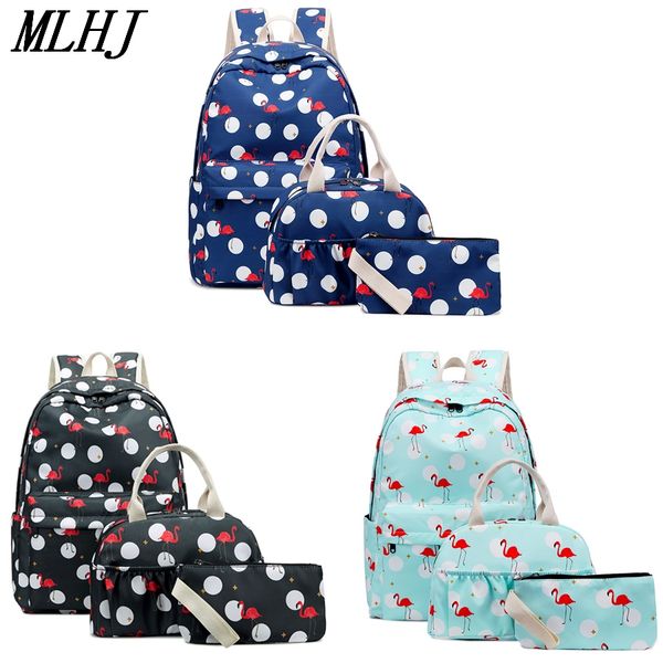 

2020 new 3 set backpacks women dot print school bags for teenage girls lapbackpack pencil bag fashion daypack travel mochila