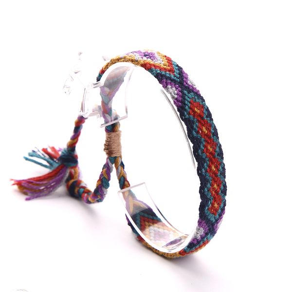 

bohemian handmade weave braided bracelet summer beach vintage cotton rope string nepal yoga ethnic rainbow woven bracelets, Black