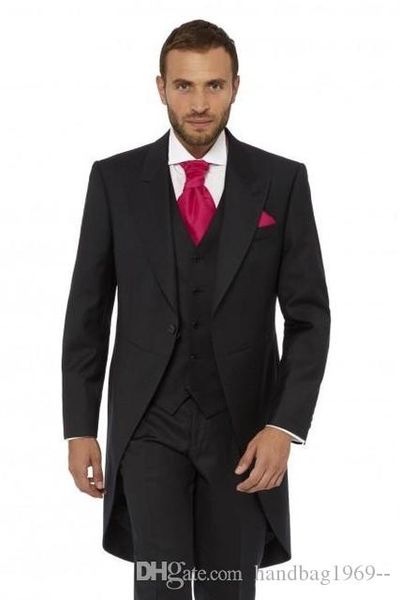 Son Tasarım Tek Düğme Siyah Damat smokin Tepe Yaka Groomsmen Mens Düğün Suit 3 adet Blazer (Ceket + Pantolon + Vest + Tie) K37